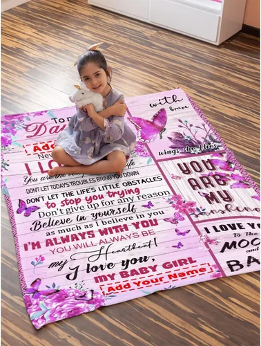Vista 5 de Manta personalizada para mi hija de mamá y papá 40x50 pulgadas, manta ligera de franela, regalo con nombre personalizado, manta súper suave y cómoda