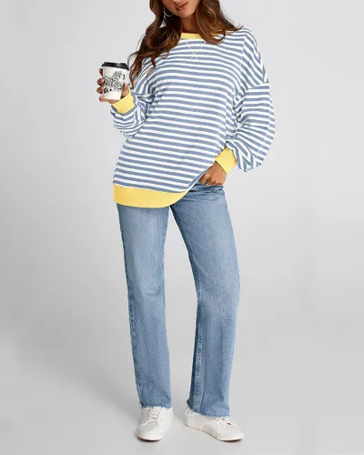 Vista 8 de BTFBM Sudadera de gran tamaño para mujer 2026 otoño Azul Beige Blanco