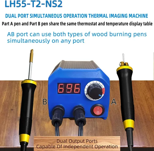 Vista 3 de El kit de quemador de madera LH55-T2-NS2 ofrece control de temperatura ajustable que varía de 200℃ a 750℃, kit de combustión de madera con 2 plumas