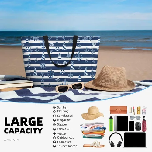 Vista 7 de Bolsa de playa para mujer, bolsa de playa impermeable y a prueba de arena con bolsa húmeda, bolsa de viaje grande para viajes de fin de semana