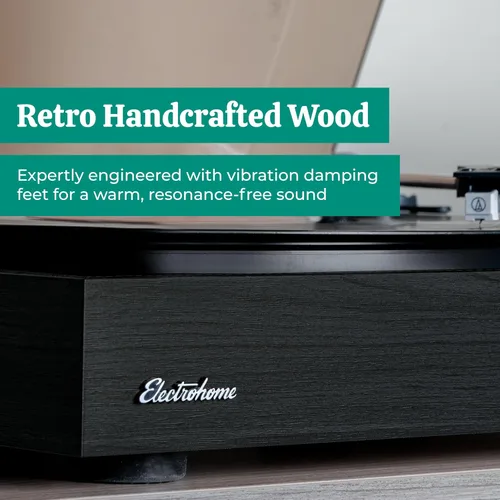 Vista 4 de Electrohome Montrose Record Player Stereo System, 4" Bluetooth Powered Bookshelf Speakers, Belt-Drive Turntable with Audio-Technica Stylus, Speed