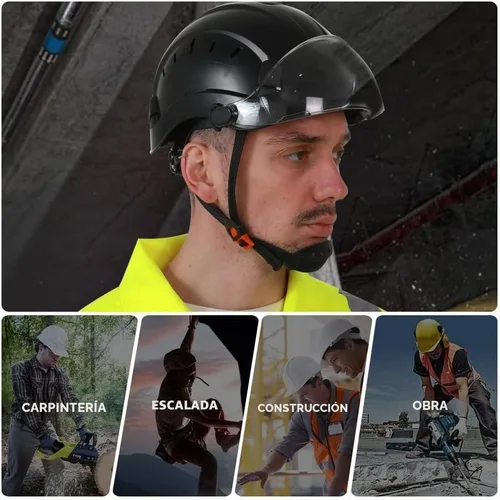 Vista 5 de SMASYS Casco de seguridad ABS ajustable con visera de suspensión de 6 puntos perfecto para construcción y escalada Visera BK-Clear
