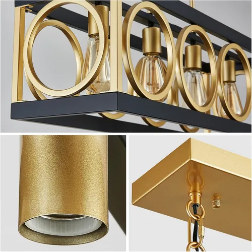 Vista 9 de XINGQI Lámpara de araña rectangular moderna, iluminación de isla de cocina de granja, accesorio de luz colgante industrial rústico de 4 luces