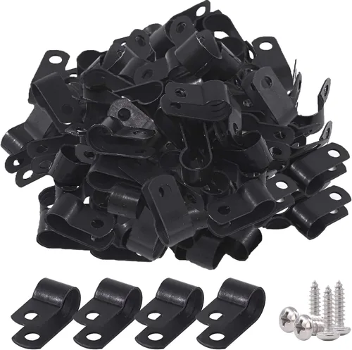 Vista 10 de Glarks 120 abrazaderas de alambre de nailon negro de 1/2 pulgada para montaje de tornillo tipo R con 120 tornillos para kit de cable, conducto