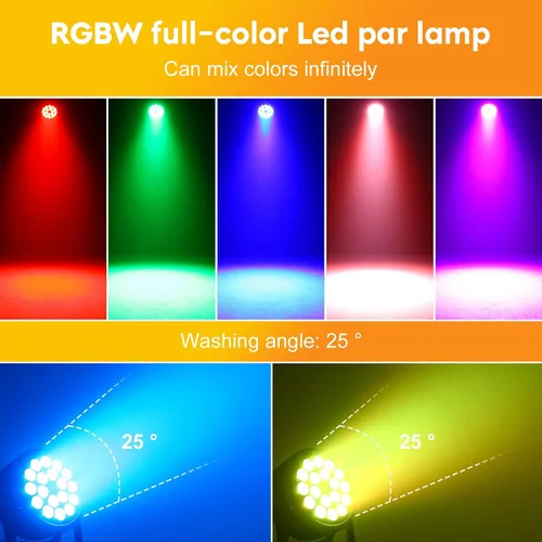 Vista 2 de U`King Luces de escenario, 18 x 18 W RGBW 4 en 1 LED DJ Par puede luz con efecto estroboscópico/lavado de escenario por DMX512 y iluminación