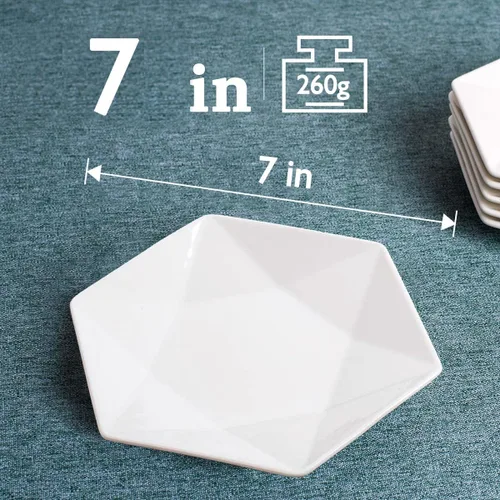 Vista 2 de DELLING Juego de 6 platos de aperitivo de 7 pulgadas, platos pequeños de postre de porcelana, platos de ensalada de cerámica blanca para aperitivos