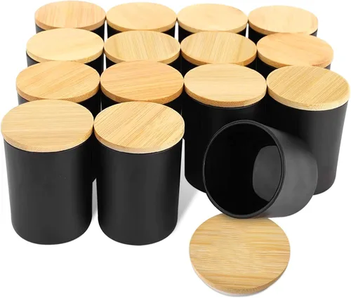 Vista 14 de SUPMIND Paquete de 15 tarros de vidrio para velas, recipientes vacíos de 7 onzas líquidas de ámbar esmerilado con tapas de bambú y etiquetas