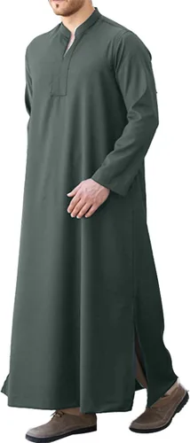 Vista 9 de LVCBL Kaftan Thobe - Bata musulmana grande y alta para hombre, de manga larga, caftán Blanco