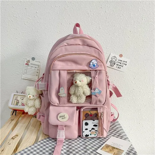Vista 2 de MARINASUKA Mochila kawaii preciosa mochila pastel con pin Kawaii y accesorios estéticos para estudiantes adolescentes y niñas, Rosado, Mochila