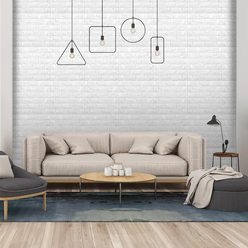 Vista 2 de 11 piezas de paneles de pared 3D de ladrillo falso adhesivo de despegue y pegado, papel tapiz de ladrillo blanco, paneles de pared de espuma