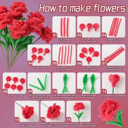 Vista 5 de 800 limpiadores de tuberías a granel, kit de flores para limpieza de Rosa