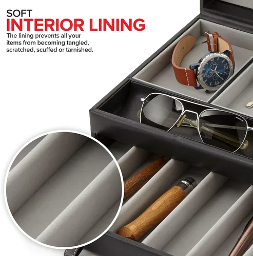 Vista 4 de Stock Your Home Bandeja valet para hombre, joyero para hombre, organizador y almacenamiento de mesita de noche, organizador de mesita de noche, caja