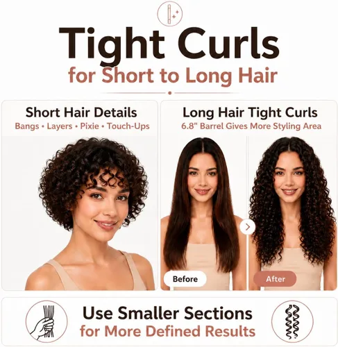 Vista 3 de Varita rizadora pequeña de 3/8 pulgadas para cabello corto y largo, rizador de cerámica de 0.354 in para rizos apretados, varita rizadora delgada