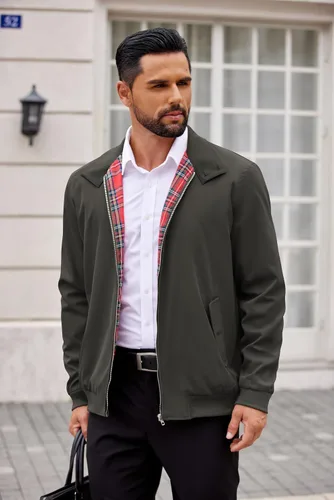 Vista 4 de COOFANDY - Chaquetas ligeras para hombre, chaqueta casual de estilo cortavientos con cremallera, cuello parado, chaqueta de golf elegante