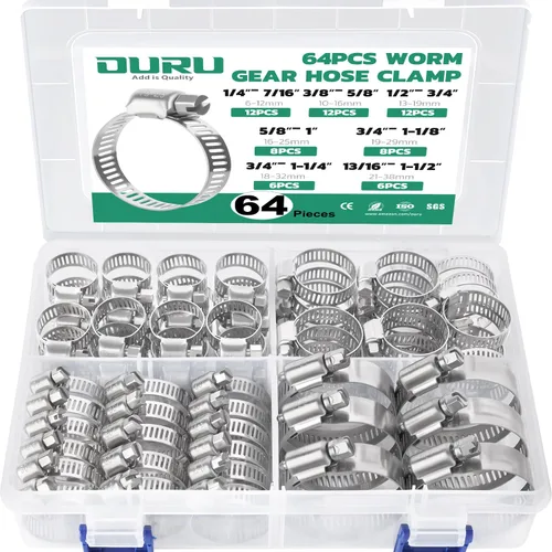Vista 18 de OURU - Juego de 24 abrazaderas de manguera de acero inoxidable ajustables de 1/2"– 3/4" (13-19mm) con engranaje sinfín, abrazaderas de manguera