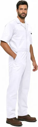 Vista 3 de Natural Uniforms - Overol con cremallera de manga corta para hombre, resistente a las manchas y a las arrugas (Blanco, Talla S)