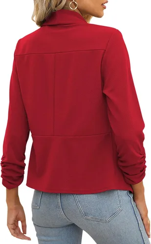 Vista 6 de POGTMM - Blazer de manga de 34 para mujer, con parte delantera abierta, chaqueta estilo cárdigan para uso en el trabajo o la oficina