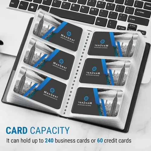 Vista 2 de MaxGear Organizador de Tarjetas de Visita, Libro Portátil para 240 Tarjetas, Portatarjetas de Negocios para Hombres y Mujeres, Archivador Negro