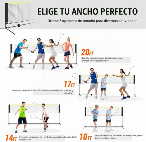Vista 3 de VEVOR Badminton Net, Height Adjustable Volleyball Net, Wide Foldable Pickleball Net, Portable Easy Setup Tennis Net Set with Poles, Stand and Carry