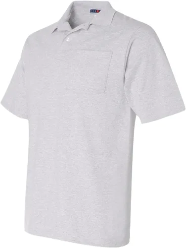 Vista 3 de Playera estilo polo con bolsillo, antimanchas para hombres, L, Gris deportivo