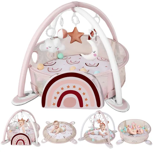 Vista 10 de dearlomum Gimnasio con tapete de juego para bebé, divertido tapete de piano para tiempo de barriga con 5 juguetes sensoriales para bebés y 2