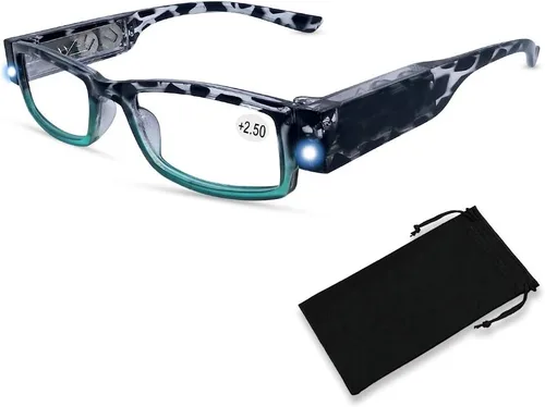 Vista 10 de Gafas de lectura con luz LED brillante para lectores con luces, lupa iluminada, lector nocturno, gafas compactas de marco completo, visión clara