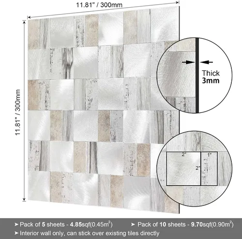 Vista 6 de BeNice Salpicadero Autoadhesivo de Despegar y Pegar de Metal para Cocina, Adhesivos de Pared de Mosaico Cuadrado Gris (Gris Rústico 10 Hojas)
