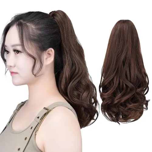 Vista 27 de SYXLCYGG Auburn Clip Cola de caballo Clip Cola de caballo Extensión de cola de caballo ondulado 10 pulgadas 3.5 oz pelo sintético falso pieza