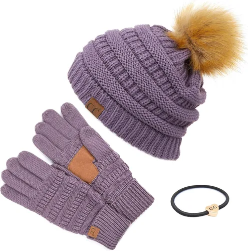 Vista 130 de Gorro unisex liso con pompón y ribete (HAT-43) de C.C Hatsandscarf Exclusives Marfil