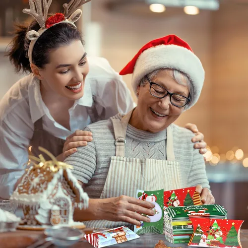 Vista 7 de Cholemy 120 cajas de almohada de Navidad, cajas de regalo pequeñas, tarjetas de regalo de Navidad, a granel, 12 diseños, cajas de dulces de Navidad