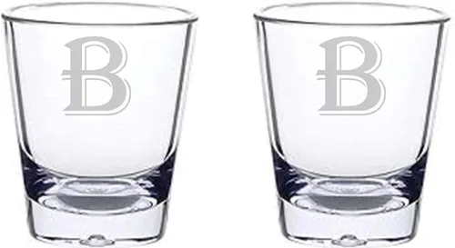 Vista 2 de Juego de 2 vasos de chupito con letras de monograma de 1.5 oz (B)