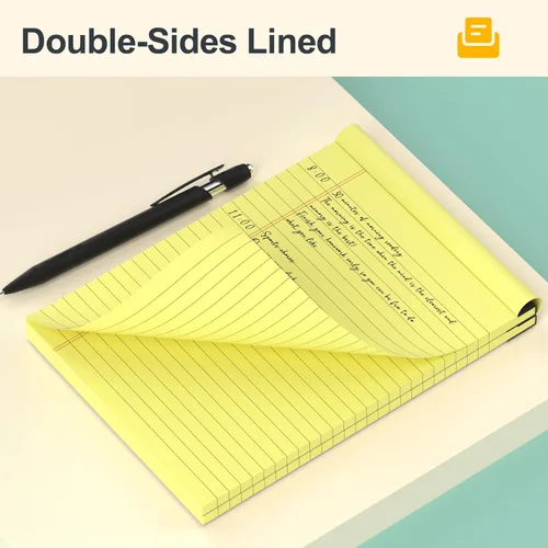 Vista 4 de Blocs de notas pequeños de 5x8 amarillos – paquete de 4, papel grueso premium de 80gsm, 30 hojas/60 páginas por bloc, páginas perforadas con rayas