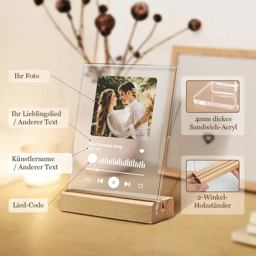 Vista 3 de Placa personalizada de Spotify, canción acrílica con foto y texto, marco de fotos personalizado para parejas, bodas, aniversario (4 x 6 pulgadas)