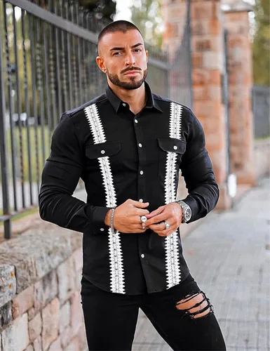 Vista 3 de KELLORENA Camisas de guayabera cubana de manga larga con botones, estilo mexicano, camisas de algodón para campamento