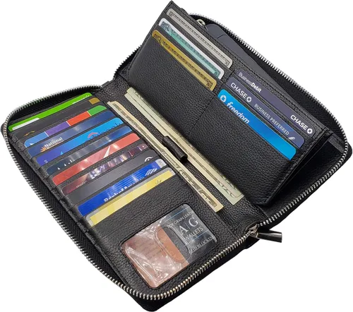Vista 4 de Muñequera de piel auténtica de gran capacidad con protección RFID