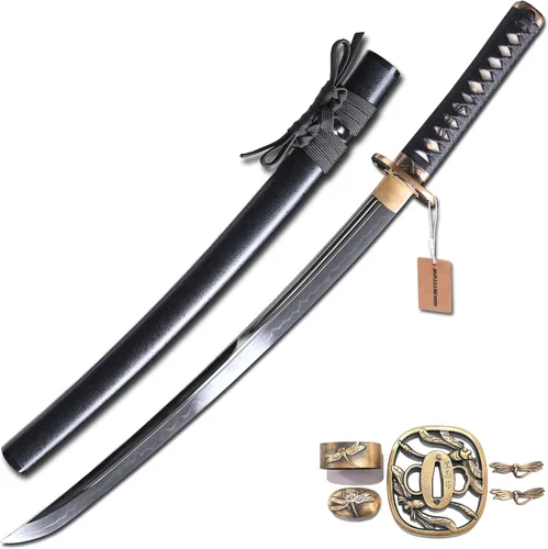 Vista 9 de MURASAME Wakizashi Sword T10 - Arcilla de acero templada real Hamon Full Tang muy afilada