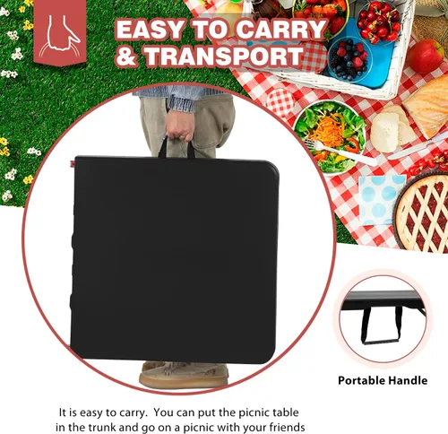 Vista 7 de PayLessHere Mesa plegable de 4 pies Mesa portátil de plástico con asa de transporte Diseño de mesa impermeable y plegable Estructura de Negro