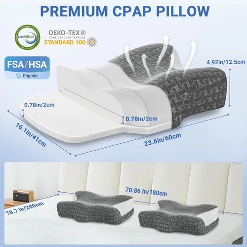 Vista 7 de Elviros Almohada cervical CPAP para el cuello para dormir, almohada ergonómica de altura ajustable para el cuello, almohada de espuma viscoelástica