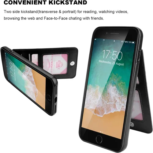 Vista 5 de KIHUWEY Funda tipo cartera para iPhone 7/8 Plus con tarjetero de crédito, cierre magnético de cuero de primera calidad, resistente funda protectora