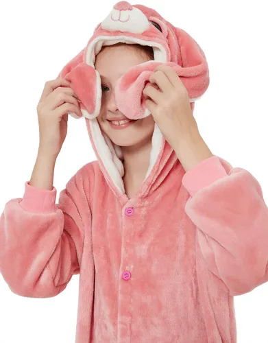 Vista 3 de ABENCA Pijama de conejo de Pascua para niñas, de dibujos animados, de una pieza, de animales, Halloween, Navidad, cosplay Conejito A-rosa