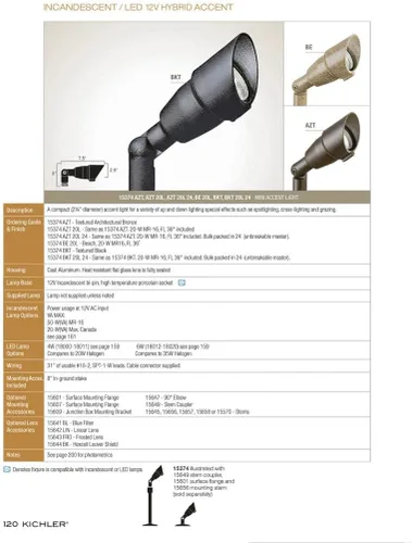 Vista 2 de Kichler Luz de acento para exteriores de 7.5 pulgadas en bronce arquitectónico texturizado, foco ajustable LED de 12 V