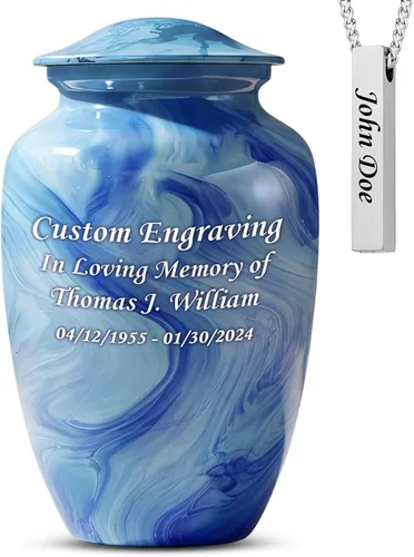 Vista 29 de Juego de 6 urnas de cremación grabadas personalizadas para cenizas humanas, incluye 1 urna grande con 4 recuerdos pequeños y 1 collar de plata