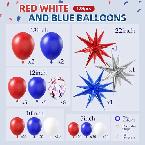 Vista 2 de Kit de arco de guirnalda de globos rojos, blancos y azules con globos