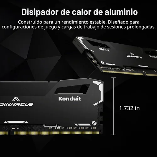 Vista 6 de Timetec Pinnacle Konduit 8GB DDR4 3200MHz PC4-25600 CL16-18-18-38 XMP2.0 Overclocking 1.35V Compatible para AMD e Intel Módulo de memoria RAM