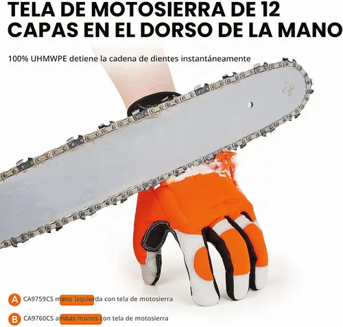 Vista 2 de Vgo... Guantes de cuero para motosierra, protección de sierra izquierda