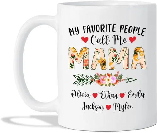 Vista 19 de Taza de café con nombre personalizado "Best Mom Ever", regalos para cumpleaños, regalos de niños, taza de café floral personalizada, regalo