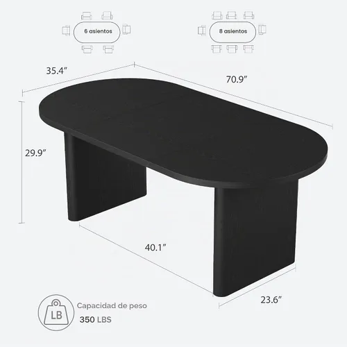 Vista 2 de Mesa de comedor ovalada de madera para 4-8 con base de pedestal doble, muebles de cocina