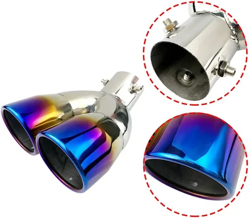 Vista 3 de Punta de Escape Doble de 2.5 Pulgadas de Entrada, Tubo de Escape Universal para Automóvil, Tubo de Cola de Garganta, Tubo en Y de Acero Inoxidable