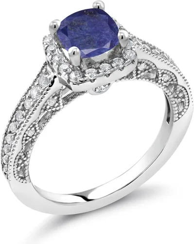 Vista 27 de Gem Stone King Anillo de compromiso de plata de ley 925 de 0.236 in con piedra natal y zafiro blanco creado con acento Anillo de compromiso
