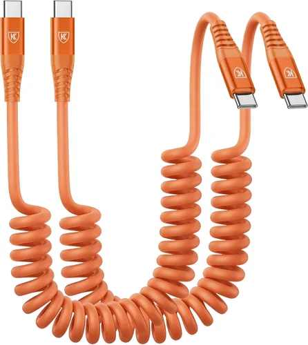Vista 11 de Cable USB C a C de 3 pies, paquete de 2 cables de carga USB C en espiral para automóvil tipo C, cable de carga rápida para iPhone